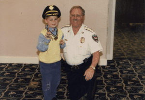 Cancer patient with Chief Healy at Dana Farber